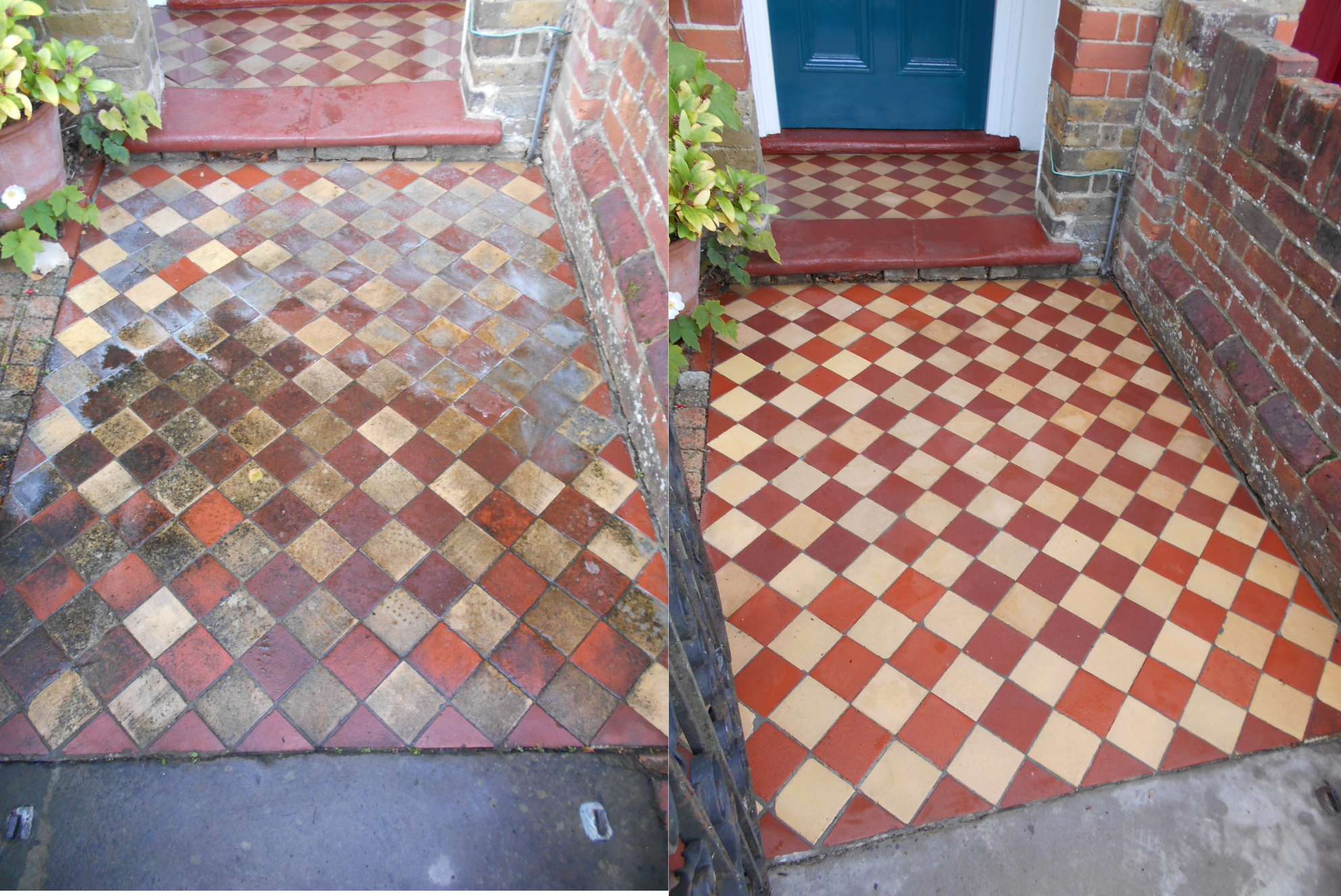 Exterior Georgian Victorian tiles cleaned on a pathway