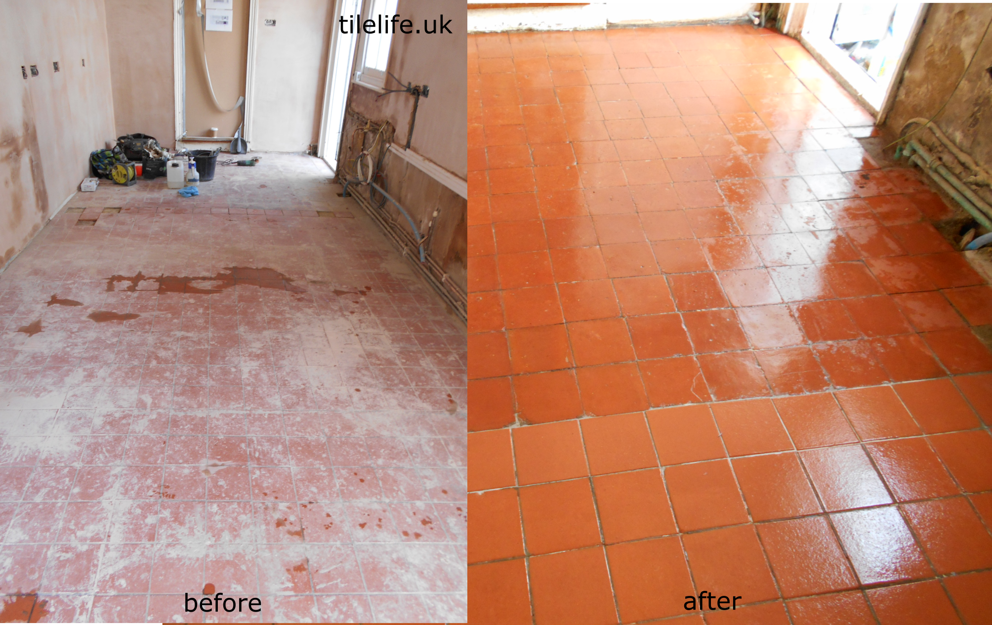 Quarry tiled floor cleaned and Waxed Harpenden, Hertfordshire