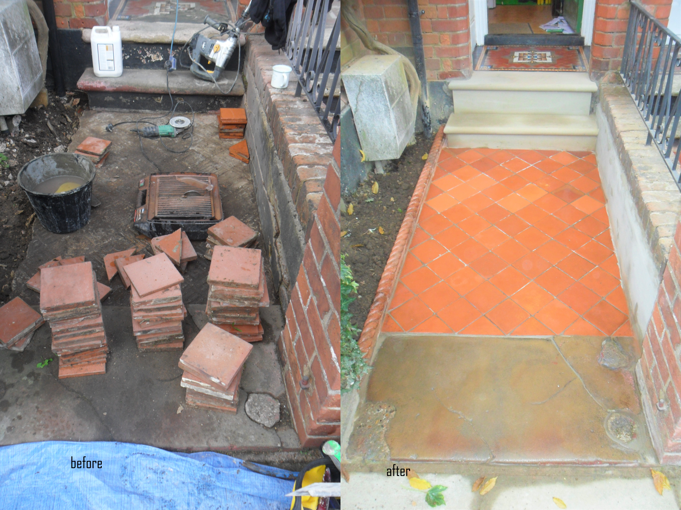 Quarry tile pathway completely rebuilt and cleaned North London