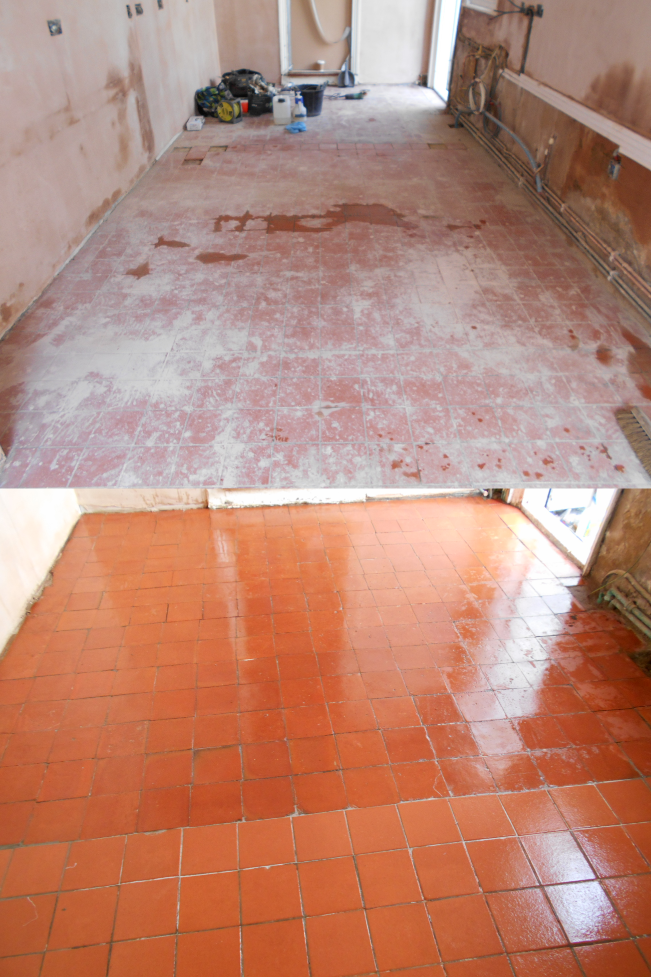 Quarry tiles in old extension , cleaned and sealed
