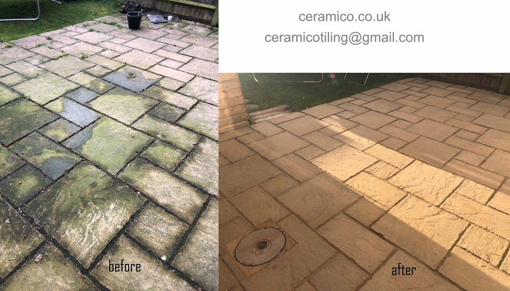Exterior patio slabs cleaned and pointed