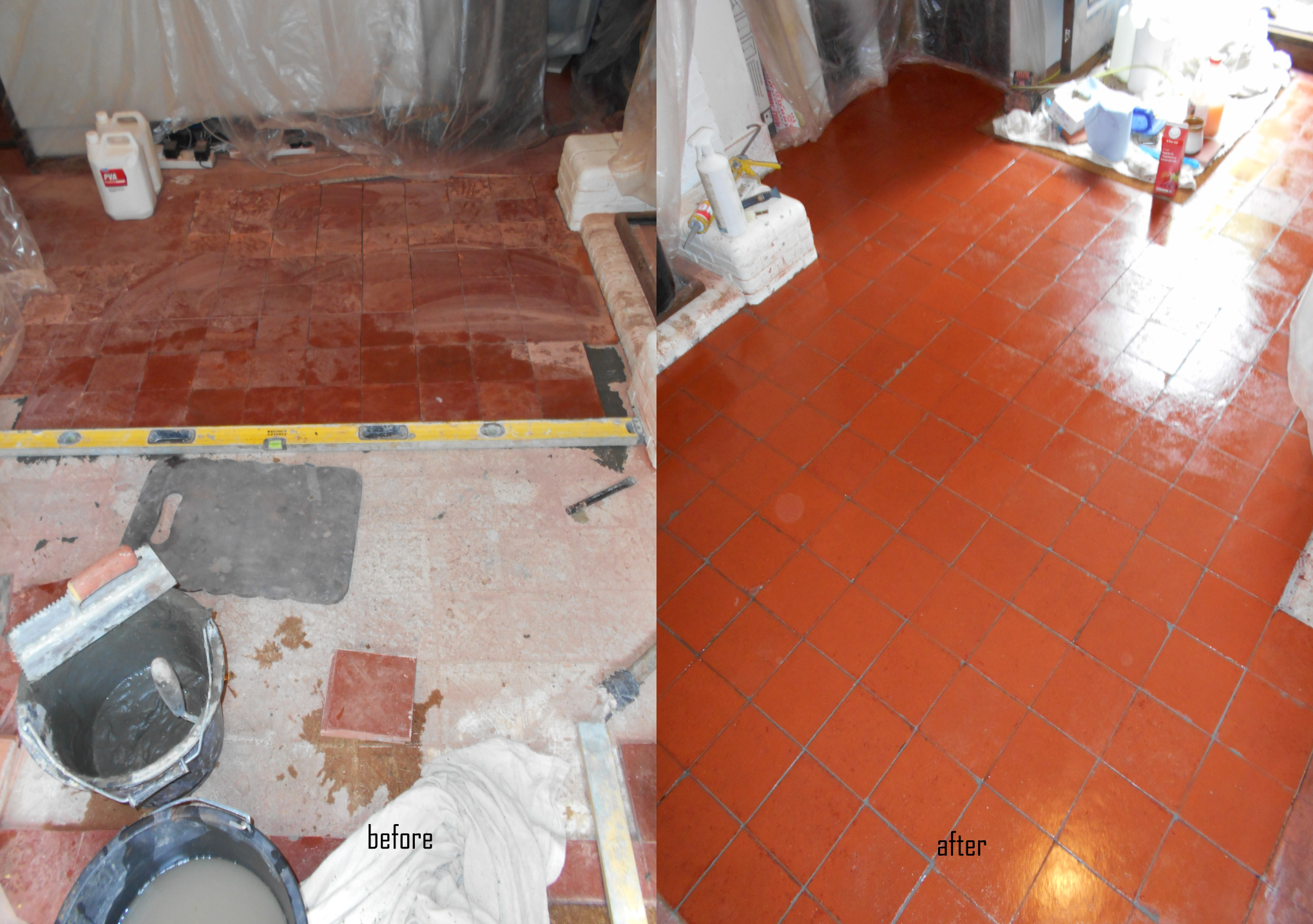 Quarry tiled floor lifted, relayed and cleaned and sealed