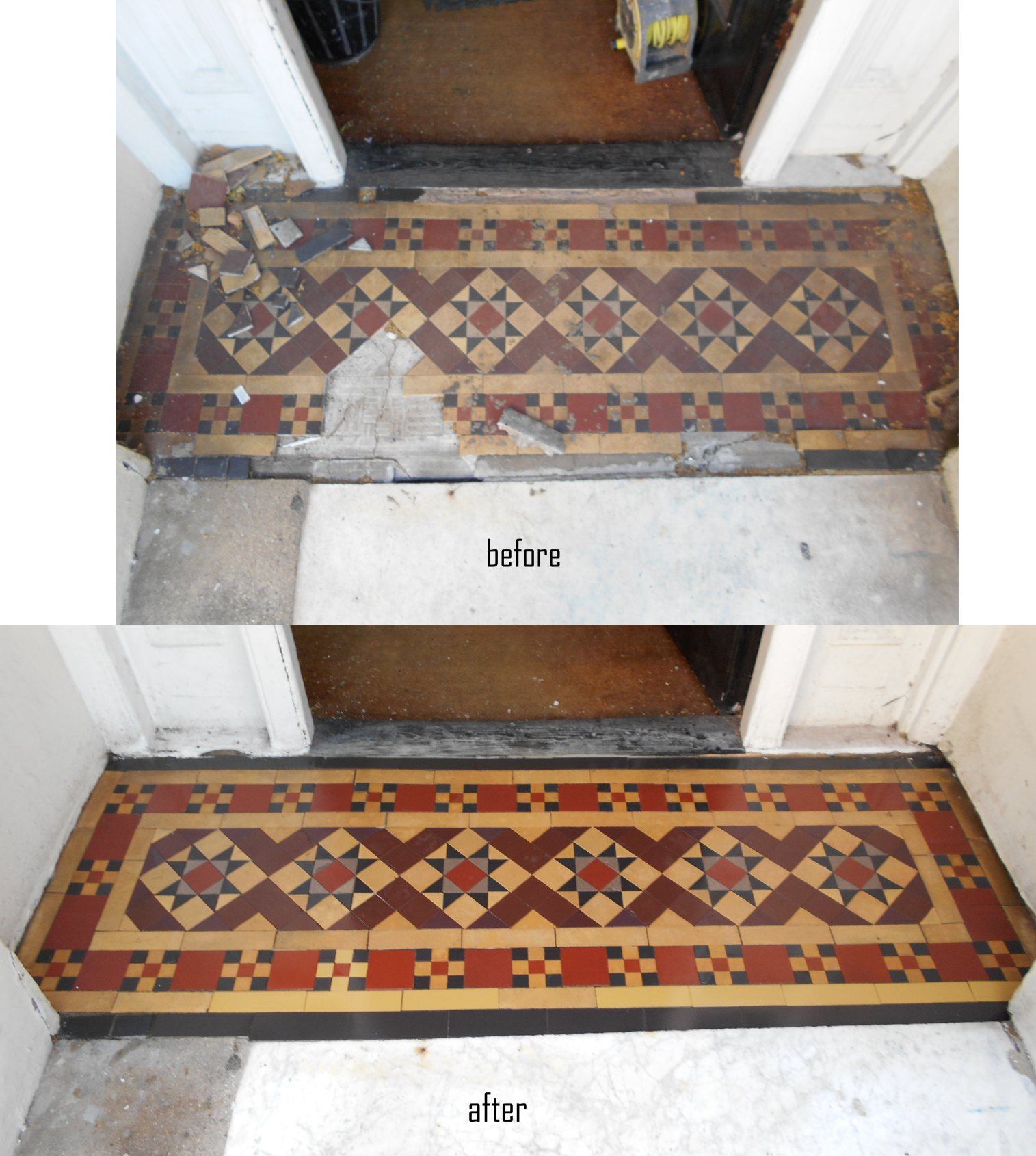 A small Victorian tiled porch we cleaned and restored in North London Islington